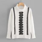 Shein Contrast Lace Trim Chenille Sweater
