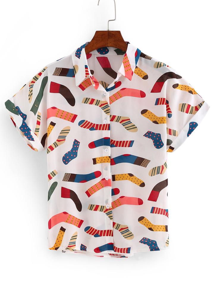 Shein Socks Print Chiffon Blouse
