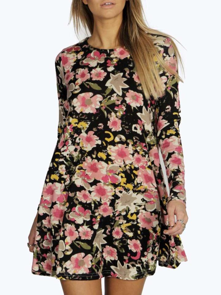 Shein Colour Floral Brush Knit Swing Dress