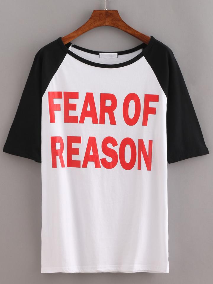 Shein Letter Print Raglan Sleeve T-shirt - White