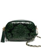 Shein Flower Embossed Tassel Zip Chain Strap Bag - Green