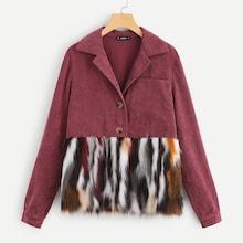 Shein Faux Fur Hem Corduroy Coat
