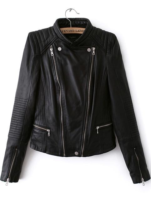 Shein Black Long Sleeve Zipper Pu Crop Jacket