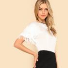 Shein One Side Fringe Embellished T-shirt