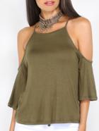 Shein Cold Shoulder Drape Top Olive