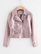 Shein Revere Collar Zip Detail Leather Jacket