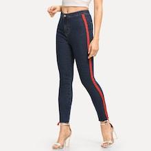 Shein Tape Patched Side Raw Hem Jeans