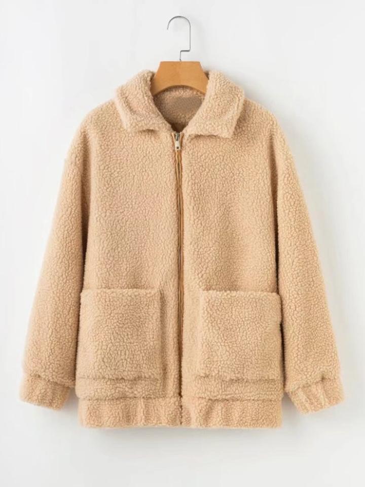 Shein Front Pocket Faux Shearling Coat