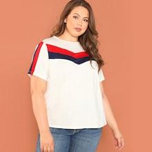 Shein Plus Round Neck Color Block Top