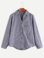 Shein Navy Pinstripes High Low Shirt With Pocket
