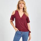 Shein Layered Sleeve Cold Shoulder V Neck Wrap Top