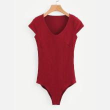 Shein Solid Cap Sleeve Ribbed Bodysuit
