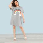 Shein Plus Letter & Rainbow Print Sleep Dress