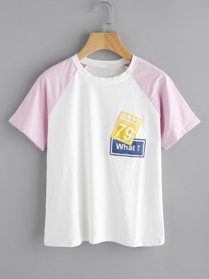 Shein Contrast Raglan Sleeve Tee With Patch