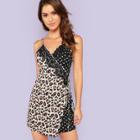 Shein Leopard Polka Dot Print Deep V Neck Dress
