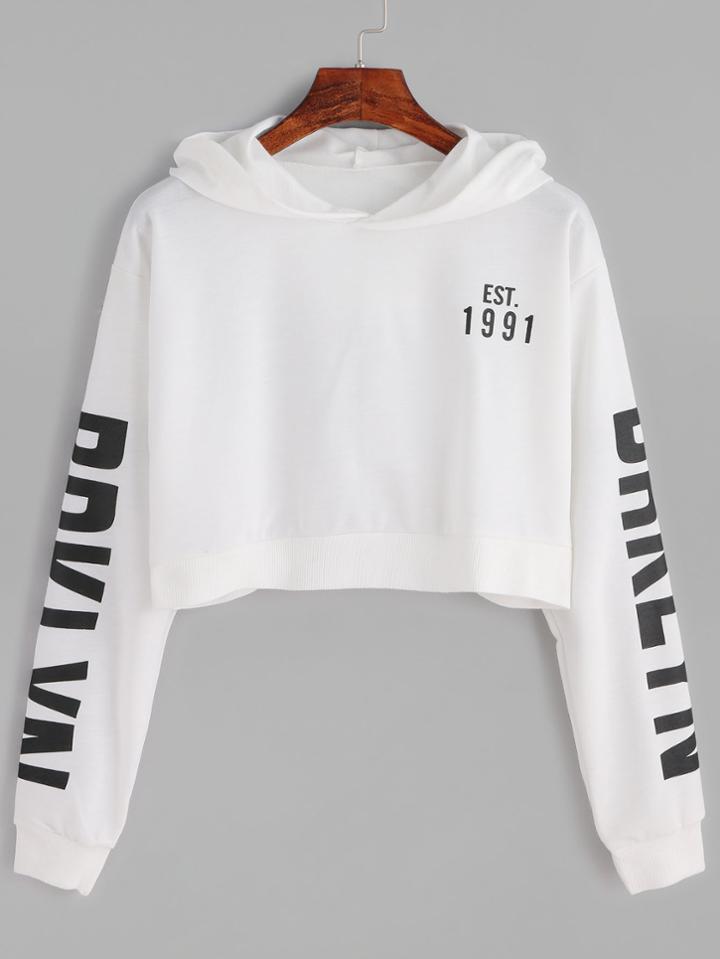 Shein Letter Print Crop Hoodie