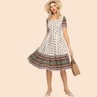 Shein Boxed Pleated Botanical Print Dress