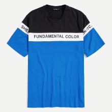 Shein Men Letter Print Color Block Tee