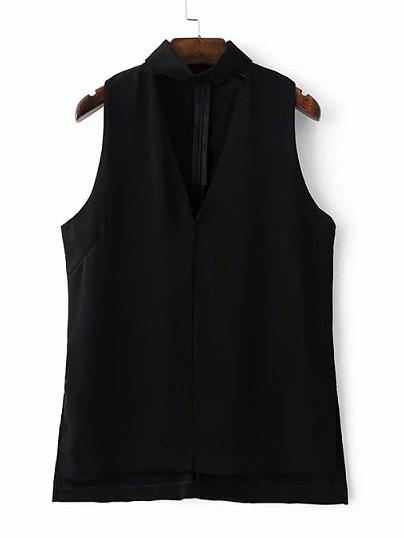Shein Black V Neck High Low Split Side Blouse