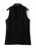 Shein Black V Neck High Low Split Side Blouse