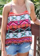 Rosewe Round Neck Tribal Print Camisole Top