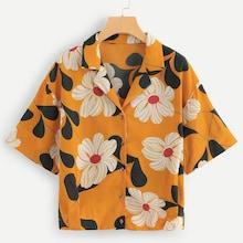 Shein Single Breasted Floral Print Blouse