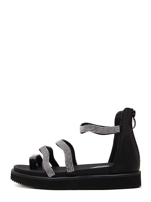Shein Black Toe-ring Hollow Rhinstone Sandals