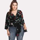 Shein Plus Self Belted Surplice Wrap Floral Top