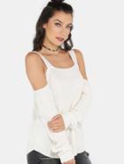 Shein Sleeved Cold Shoulder Knitted Top Ivory
