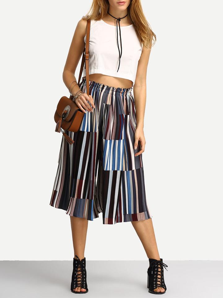 Shein Multicolor Vertical Striped Wide Leg Chiffon Pant