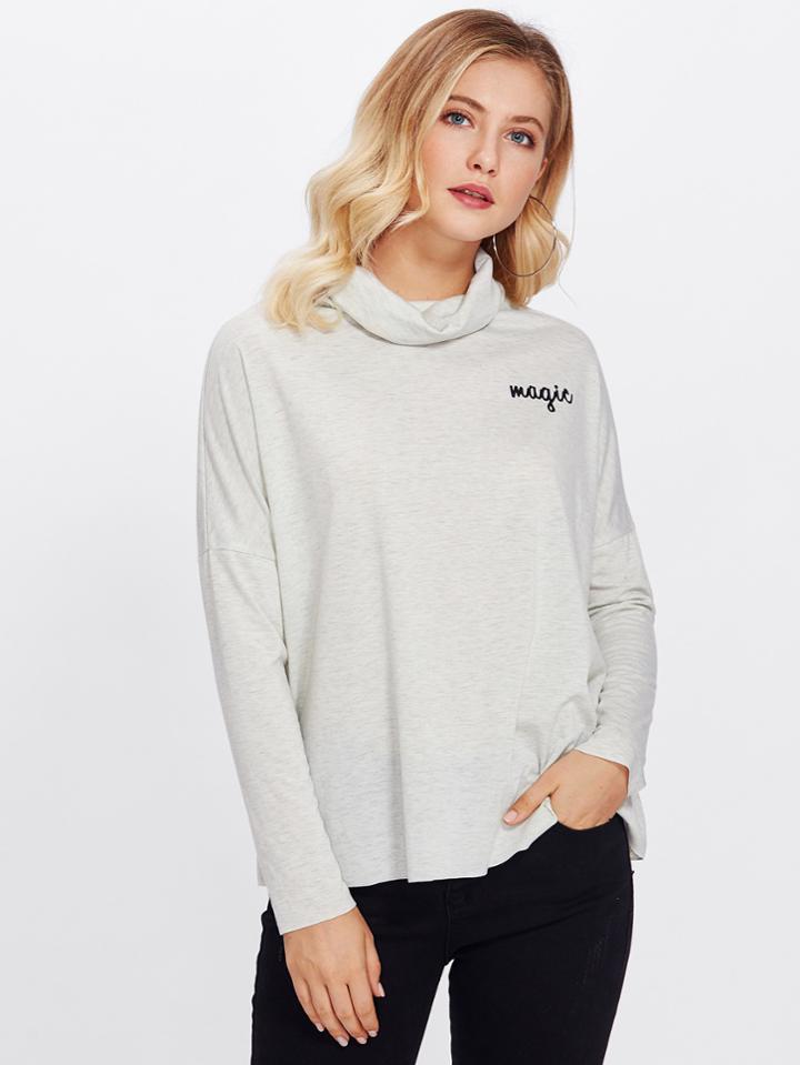 Shein Rolled Neck Print Detail Oversized Tee