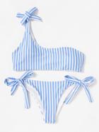 Shein Tie Side One Shoulder Striped Bikini Set