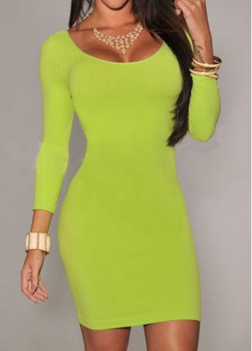 Rosewe Scoop Neck Green Three Quarter Sleeve Dress