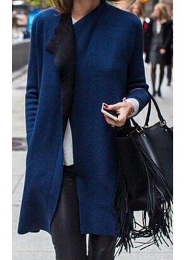 Rosewe Royal Blue Long Sleeve Pocket Design Coat