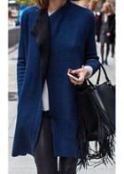 Rosewe Royal Blue Long Sleeve Pocket Design Coat