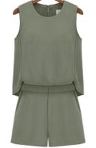 Shein Army Green Round Neck Sleeveless Zipper Jumpsuit