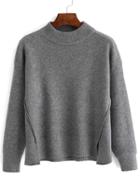 Shein Grey Dropped Shoulder Seam Split Sweater