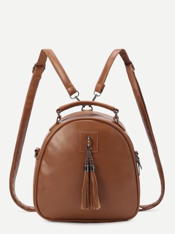 Shein Brown Faux Leather Tassel Embellished Mini Dome Backpack