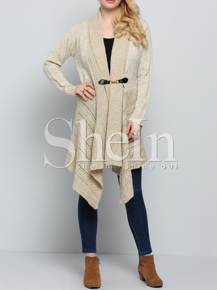 Shein Apricot Long Sleeve Asymmetric Sweater