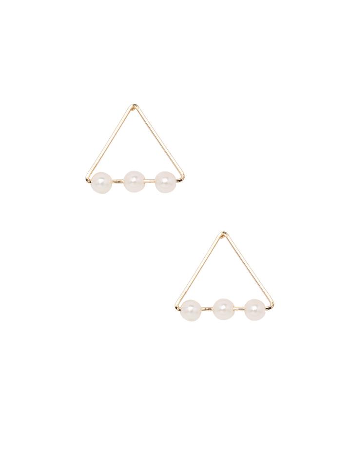 Shein Three White Pearls Beaded Triangle Earrings