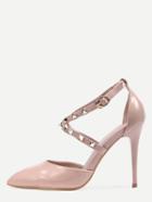 Shein Apricot Patent Studded Ankle Strap Pumps