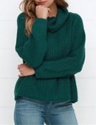 Shein Green Cowl Neck Chunky Ribbed Sweater