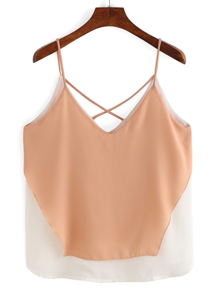 Shein Contrast Pink Spaghetti Strap Chiffon Cami Top