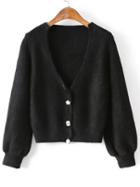 Shein Black Button Lantern Sleeve Cardigan