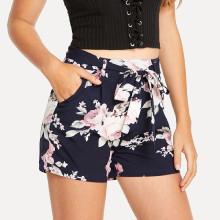Shein Flower Print Self Belted Shorts