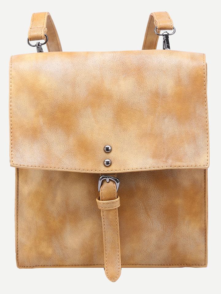 Shein Yellow Buckled Strap Front Structured Flap Backpack