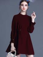 Shein Win Red Round Neck Long Sleeve Dress