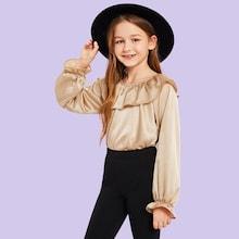 Shein Girls Ruffle Trim Solid Top