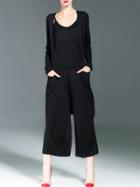 Shein Black Three Pieces Pockets Top With Pants