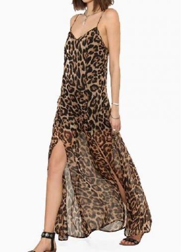 Rosewe Attractive Spaghetti Strap Design Leopard Dress For Lady